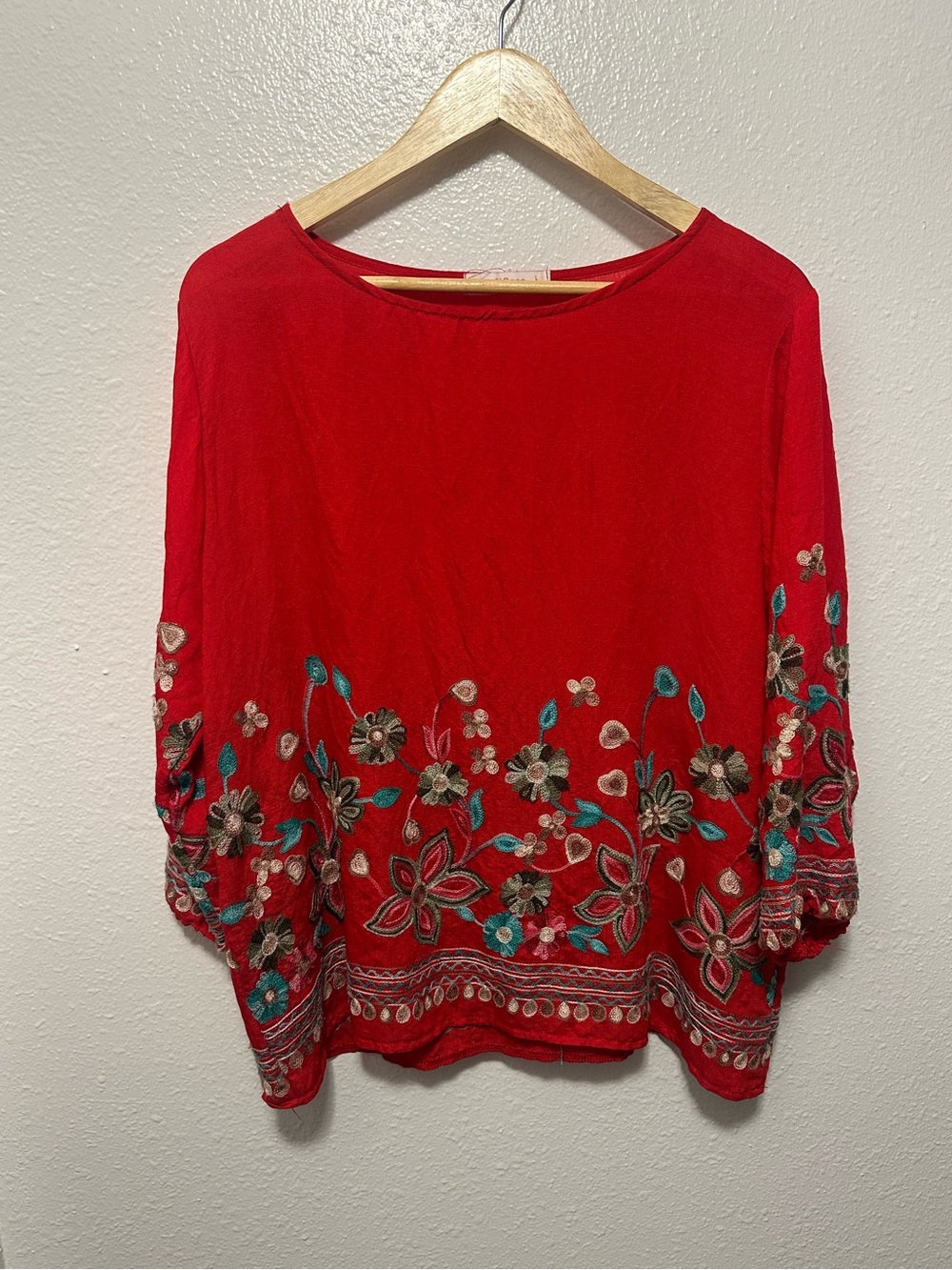 Red Embroidered Floral Women’s Blouse by Ana & Rose